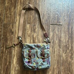Fossil Floral  Canvas Crossbody Bag Key Bag Charm